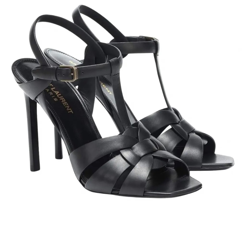 Saint Laurent Black Strappy Heels Tribute 105